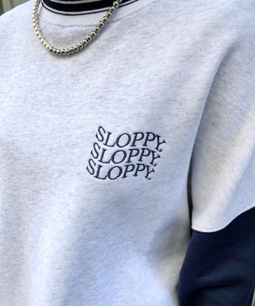 WHO'S WHO gallery（フーズフーギャラリー）の「【SLOPPY/スロッピー】バイカラーラインリブクルー（スウェット・レディース・サックスブルー/オートミール/ネイビー/グリーン・FREE）」の16枚目の写真