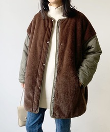 LIAN | キルティング×ファーミドルコート(ノーカラージャケット)