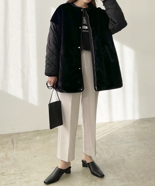 LIAN（リアン）の「キルティング×ファーミドルコート（ノーカラージャケット・レディース・ブラウン/ベージュ/ブラック・FREE）」の14枚目の写真