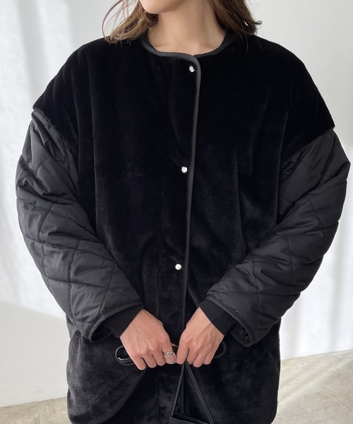 LIAN（リアン）の「キルティング×ファーミドルコート（ノーカラージャケット・レディース・ブラウン/ベージュ/ブラック・FREE）」の19枚目の写真