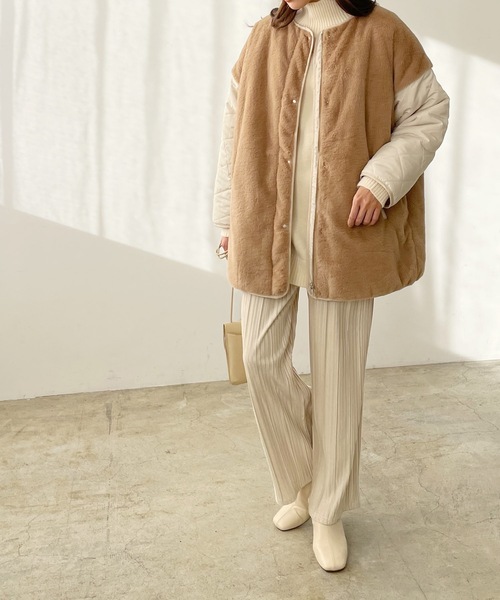 LIAN（リアン）の「キルティング×ファーミドルコート（ノーカラージャケット・レディース・ブラウン/ベージュ/ブラック・FREE）」の20枚目の写真