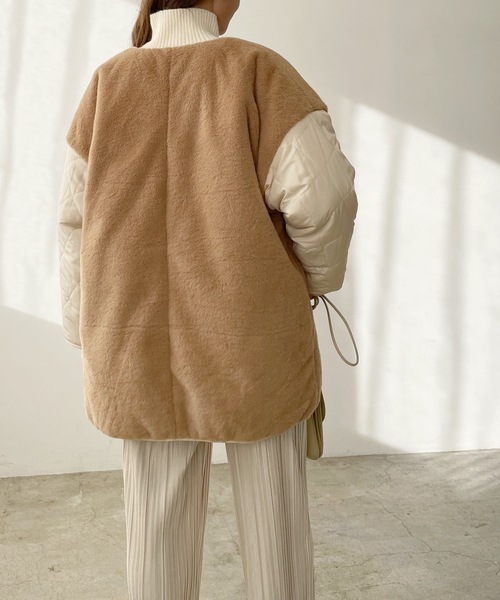 LIAN（リアン）の「キルティング×ファーミドルコート（ノーカラージャケット・レディース・ブラウン/ベージュ/ブラック・FREE）」の22枚目の写真