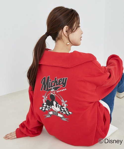 VIS（ビス）の「【ディズニー】ミッキー＆ミニー/裏毛ハーフジップセーラーカラープルオーバー【WEB限定】（スウェット・レディース・レッド/オフホワイト/ライトグリーン/スミクロ・FREE）」の13枚目の写真