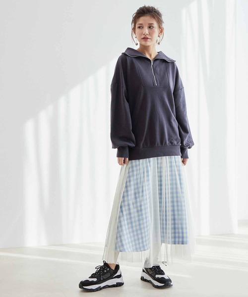 VIS（ビス）の「【ディズニー】ミッキー＆ミニー/裏毛ハーフジップセーラーカラープルオーバー【WEB限定】（スウェット・レディース・レッド/オフホワイト/ライトグリーン/スミクロ・FREE）」の9枚目の写真