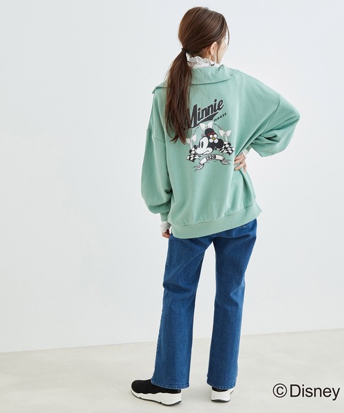 VIS（ビス）の「【ディズニー】ミッキー＆ミニー/裏毛ハーフジップセーラーカラープルオーバー【WEB限定】（スウェット・レディース・レッド/オフホワイト/ライトグリーン/スミクロ・FREE）」の6枚目の写真