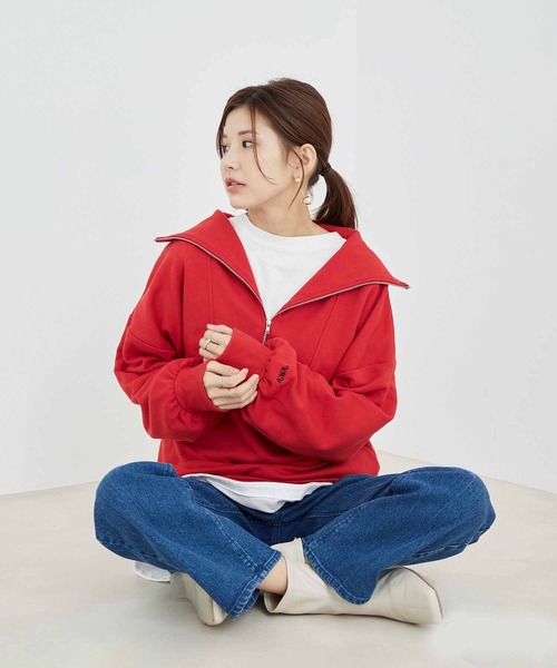 VIS（ビス）の「【ディズニー】ミッキー＆ミニー/裏毛ハーフジップセーラーカラープルオーバー【WEB限定】（スウェット・レディース・レッド/オフホワイト/ライトグリーン/スミクロ・FREE）」の10枚目の写真