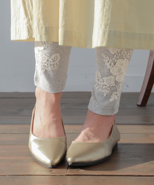 osharewalker（オシャレウォーカー）の「【廃盤】『フラワーモチーフ裾レースレギンス』（レギンス/スパッツ・レディース・杢グレー/ブラック・2/1）」の5枚目の写真