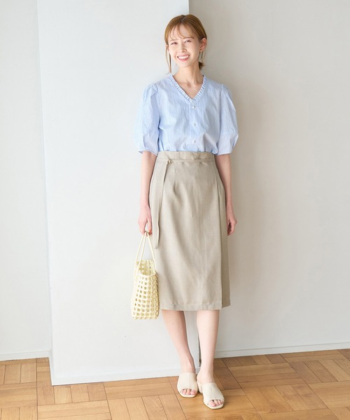 ROPE' PICNIC（ロペピクニック）の「【着丈が選べる/着丈短め】リネンライクラップスカート（スカート・レディース・ベージュ/ネイビー/サックスブルー/ラベンダー・40/38/36）」の5枚目の写真