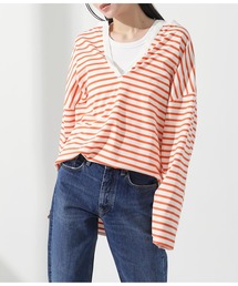 深キーネックボーダープルオーバ