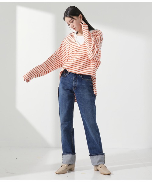 Settimissimo(セッティミッシモ)の「深キーネックボーダープルオーバ(Tシャツ/カットソー・レディース・オレンジ/ブラック・FREE)」の9枚目の写真