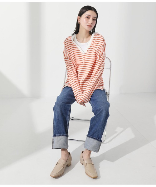 Settimissimo(セッティミッシモ)の「深キーネックボーダープルオーバ(Tシャツ/カットソー・レディース・オレンジ/ブラック・FREE)」の3枚目の写真