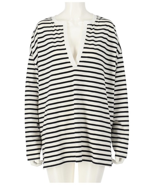 Settimissimo(セッティミッシモ)の「深キーネックボーダープルオーバ(Tシャツ/カットソー・レディース・オレンジ/ブラック・FREE)」の5枚目の写真