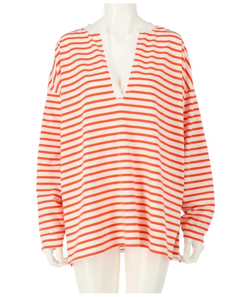 Settimissimo(セッティミッシモ)の「深キーネックボーダープルオーバ(Tシャツ/カットソー・レディース・オレンジ/ブラック・FREE)」の8枚目の写真