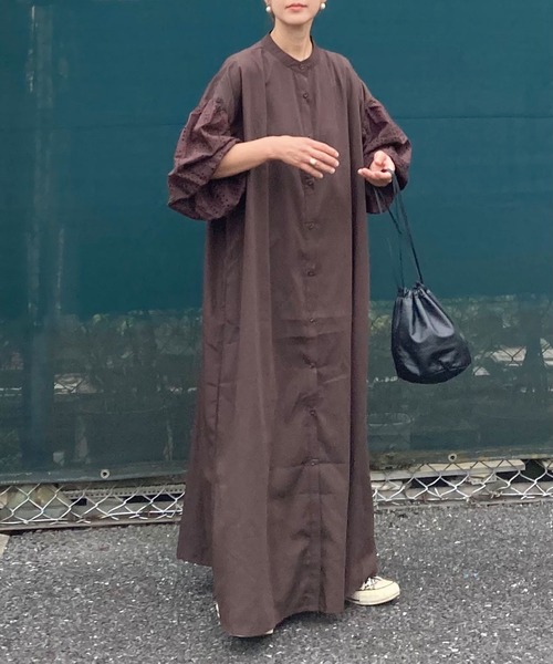 CORNERS（コーナーズ）の「CORNERS by KR コットン刺繍レースボリュームスリーブワンピース（シャツワンピース・レディース・オフホワイト/ブラック/ミント/オレンジ/グリーン/ブラウン/ベージュ・M/L）」の3枚目の写真