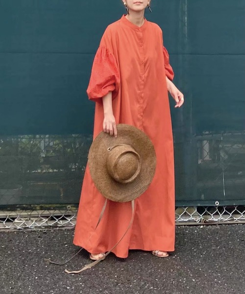 CORNERS（コーナーズ）の「CORNERS by KR コットン刺繍レースボリュームスリーブワンピース（シャツワンピース・レディース・オフホワイト/ブラック/ミント/オレンジ/グリーン/ブラウン/ベージュ・M/L）」の7枚目の写真