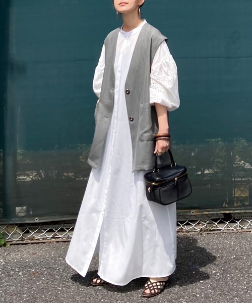 CORNERS（コーナーズ）の「CORNERS by KR コットン刺繍レースボリュームスリーブワンピース（シャツワンピース・レディース・オフホワイト/ブラック/ミント/オレンジ/グリーン/ブラウン/ベージュ・M/L）」の19枚目の写真