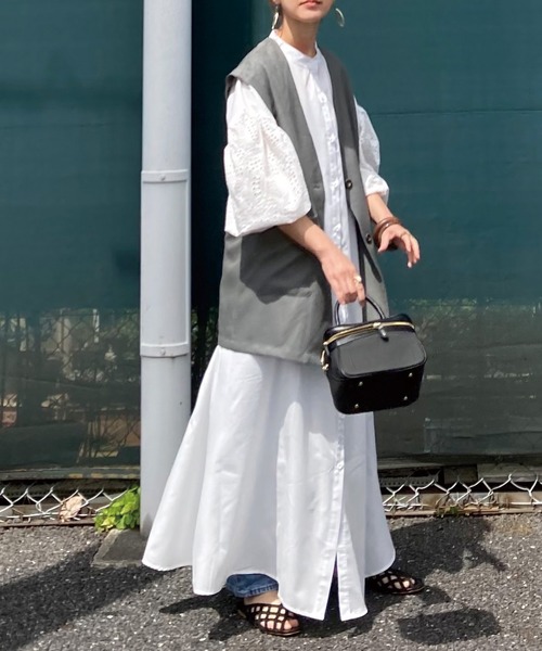 CORNERS（コーナーズ）の「CORNERS by KR コットン刺繍レースボリュームスリーブワンピース（シャツワンピース・レディース・オフホワイト/ブラック/ミント/オレンジ/グリーン/ブラウン/ベージュ・M/L）」の11枚目の写真