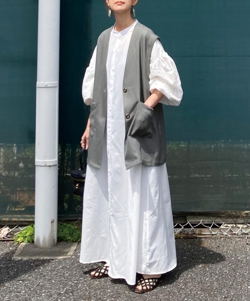 CORNERS（コーナーズ）の「CORNERS by KR コットン刺繍レースボリュームスリーブワンピース（シャツワンピース・レディース・オフホワイト/ブラック/ミント/オレンジ/グリーン/ブラウン/ベージュ・M/L）」の13枚目の写真