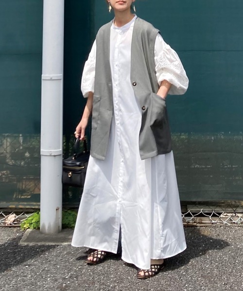 CORNERS（コーナーズ）の「CORNERS by KR コットン刺繍レースボリュームスリーブワンピース（シャツワンピース・レディース・オフホワイト/ブラック/ミント/オレンジ/グリーン/ブラウン/ベージュ・M/L）」の9枚目の写真