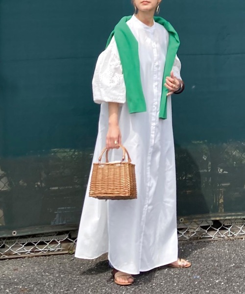 CORNERS（コーナーズ）の「CORNERS by KR コットン刺繍レースボリュームスリーブワンピース（シャツワンピース・レディース・オフホワイト/ブラック/ミント/オレンジ/グリーン/ブラウン/ベージュ・M/L）」の16枚目の写真