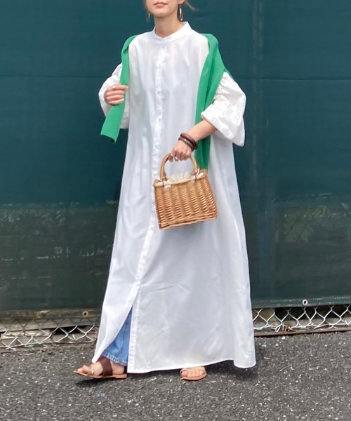 CORNERS（コーナーズ）の「CORNERS by KR コットン刺繍レースボリュームスリーブワンピース（シャツワンピース・レディース・オフホワイト/ブラック/ミント/オレンジ/グリーン/ブラウン/ベージュ・M/L）」の8枚目の写真