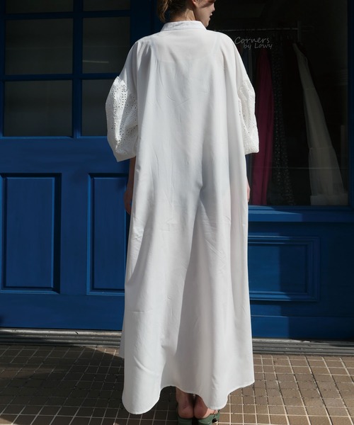 CORNERS（コーナーズ）の「CORNERS by KR コットン刺繍レースボリュームスリーブワンピース（シャツワンピース・レディース・オフホワイト/ブラック/ミント/オレンジ/グリーン/ブラウン/ベージュ・M/L）」の20枚目の写真