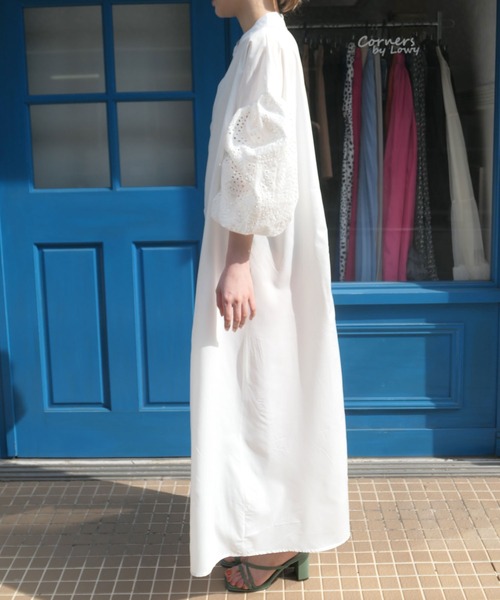 CORNERS（コーナーズ）の「CORNERS by KR コットン刺繍レースボリュームスリーブワンピース（シャツワンピース・レディース・オフホワイト/ブラック/ミント/オレンジ/グリーン/ブラウン/ベージュ・M/L）」の12枚目の写真