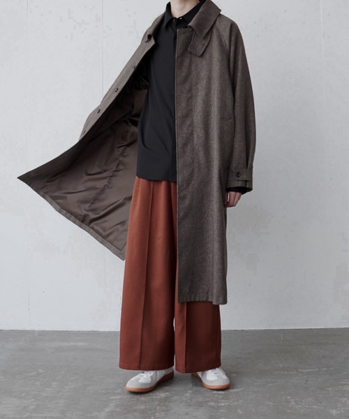 Alcindor Materials（アルシンダーマテリアルズ）の「Imitation tweed bal collar coat/イミテーションツィードバルカラーコート（ステンカラーコート・メンズ・ブラウン/グレー・MEDIUM/LARGE）」の4枚目の写真