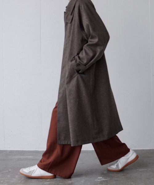 Alcindor Materials（アルシンダーマテリアルズ）の「Imitation tweed bal collar coat/イミテーションツィードバルカラーコート（ステンカラーコート・メンズ・ブラウン/グレー・MEDIUM/LARGE）」の5枚目の写真