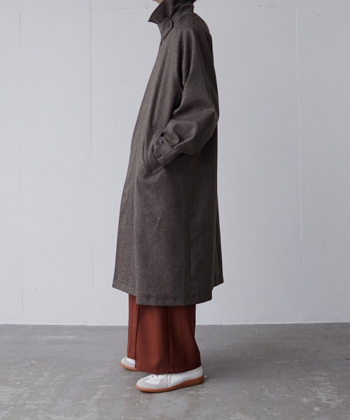 Alcindor Materials（アルシンダーマテリアルズ）の「Imitation tweed bal collar coat/イミテーションツィードバルカラーコート（ステンカラーコート・メンズ・ブラウン/グレー・MEDIUM/LARGE）」の7枚目の写真