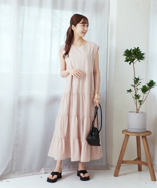 Lamoa（ラモア）の「Lamoa/ボリューム ティアード ロング ワンピース（ワンピース・レディース・ベージュ/ネイビー/グレー/ピンク・FREE）」の11枚目の写真