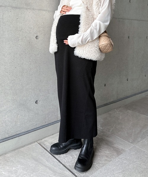 新色追加】【マタニティ】セルフカットリブタイトスカート（マタニティ