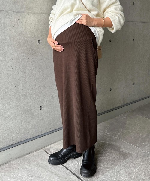 andme（アンドミー）の「【新色追加】【マタニティ】セルフカットリブタイトスカート（マタニティウェア/グッズ・レディース・ブラック/パープル/ネイビー/ピンク/ライトブラウン/ブラウン系その他/ケリーグリーン/グレイッシュベージュ/ライトグリーン/スミクロ/ベージュ系その他/ライム/杢グレー/ブラウン・M/L）」の21枚目の写真