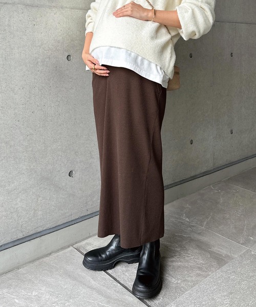 andme（アンドミー）の「【新色追加】【マタニティ】セルフカットリブタイトスカート（マタニティウェア/グッズ・レディース・ブラック/パープル/ネイビー/ピンク/ライトブラウン/ブラウン系その他/ケリーグリーン/グレイッシュベージュ/ライトグリーン/スミクロ/ベージュ系その他/ライム/杢グレー/ブラウン・M/L）」の22枚目の写真