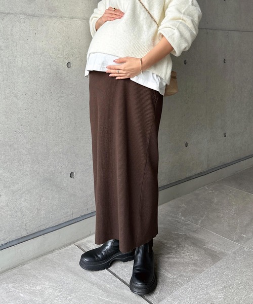 andme(アンドミー)の「【新色追加】【マタニティ】セルフカットリブタイトスカート(マタニティウェア/グッズ・レディース・ブラック/パープル/ネイビー/ピンク/ライトブラウン/ブラウン系その他/ケリーグリーン/グレイッシュベージュ/ライトグリーン/スミクロ/ベージュ系その他/ライム/杢グレー/ブラウン・M/L)」の22枚目の写真