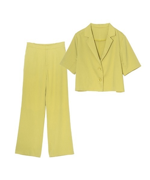 Re:EDIT（リエディ）の「[2点セット][低身長/高身長サイズ有]半袖シャツジャケット×ストレートスラックスセットアップ（セットアップ・レディース・イエロー/グレー/アイボリー/ピンク/ブラック・SHORT/TALL/MEDIUM/LARGE）」の4枚目の写真