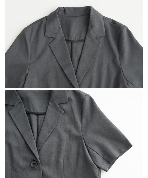 Re:EDIT（リエディ）の「[2点セット][低身長/高身長サイズ有]半袖シャツジャケット×ストレートスラックスセットアップ（セットアップ・レディース・イエロー/グレー/アイボリー/ピンク/ブラック・SHORT/TALL/MEDIUM/LARGE）」の11枚目の写真