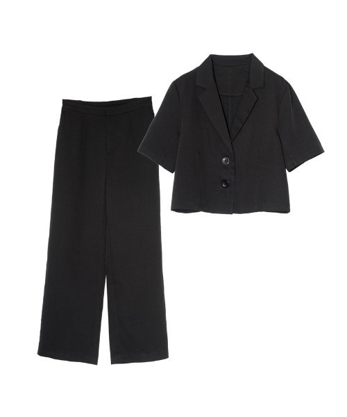 Re:EDIT（リエディ）の「[2点セット][低身長/高身長サイズ有]半袖シャツジャケット×ストレートスラックスセットアップ（セットアップ・レディース・イエロー/グレー/アイボリー/ピンク/ブラック・SHORT/TALL/MEDIUM/LARGE）」の16枚目の写真