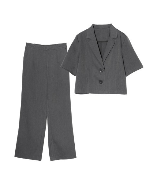 Re:EDIT（リエディ）の「[2点セット][低身長/高身長サイズ有]半袖シャツジャケット×ストレートスラックスセットアップ（セットアップ・レディース・イエロー/グレー/アイボリー/ピンク/ブラック・SHORT/TALL/MEDIUM/LARGE）」の18枚目の写真