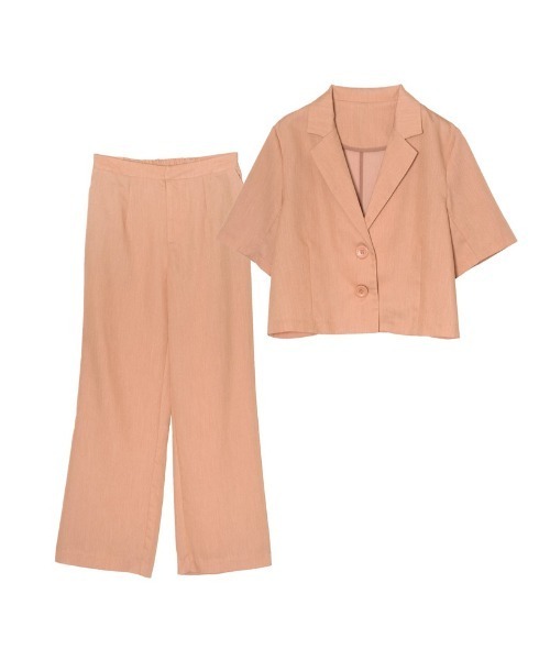 Re:EDIT（リエディ）の「[2点セット][低身長/高身長サイズ有]半袖シャツジャケット×ストレートスラックスセットアップ（セットアップ・レディース・イエロー/グレー/アイボリー/ピンク/ブラック・SHORT/TALL/MEDIUM/LARGE）」の19枚目の写真