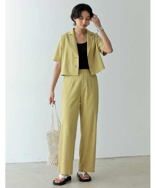 Re:EDIT（リエディ）の「[2点セット][低身長/高身長サイズ有]半袖シャツジャケット×ストレートスラックスセットアップ（セットアップ・レディース・イエロー/グレー/アイボリー/ピンク/ブラック・SHORT/TALL/MEDIUM/LARGE）」の6枚目の写真