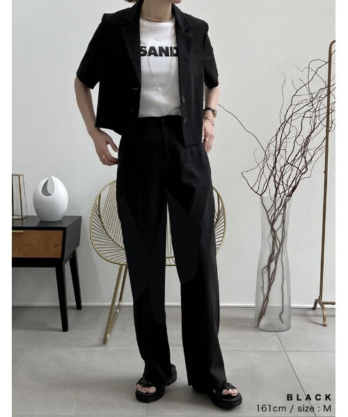 Re:EDIT（リエディ）の「[2点セット][低身長/高身長サイズ有]半袖シャツジャケット×ストレートスラックスセットアップ（セットアップ・レディース・イエロー/グレー/アイボリー/ピンク/ブラック・SHORT/TALL/MEDIUM/LARGE）」の22枚目の写真