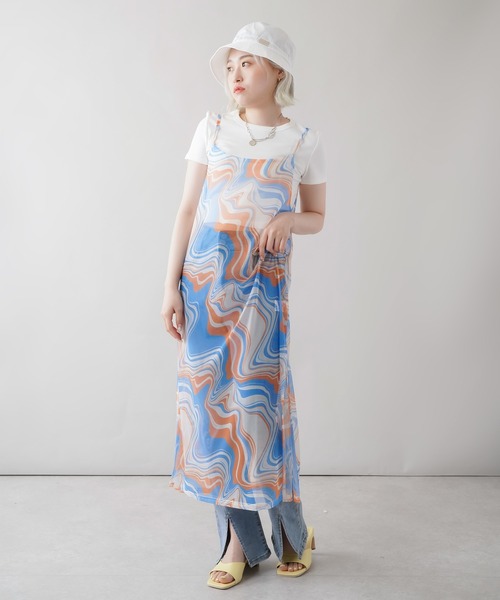 SPINNS（スピンズ）の「マーブルデザイン シアーキャミワンピース（ワンピース・レディース・ブルー/グリーン/ピンク・ONESIZE）」の15枚目の写真