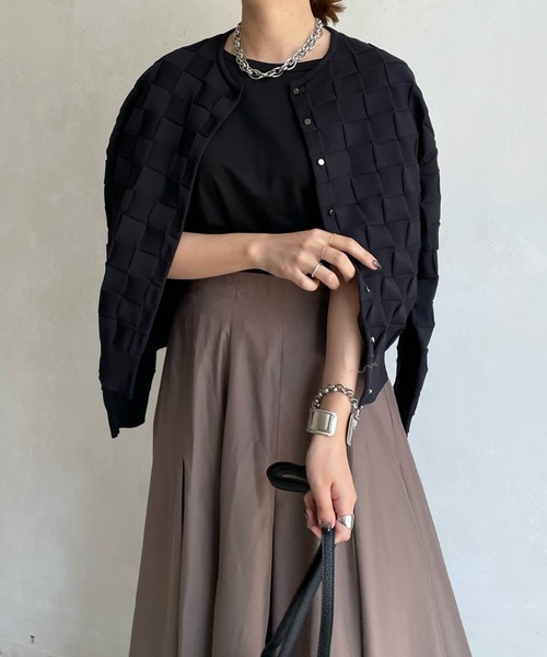 DouDou(ドゥドゥ)の「ブロックチェックカーディガン(カーディガン/ボレロ・レディース・ブラック/スカイブルー/パープル・FREE)」の4枚目の写真