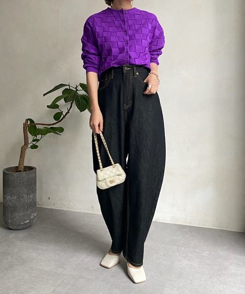 DouDou(ドゥドゥ)の「ブロックチェックカーディガン(カーディガン/ボレロ・レディース・ブラック/スカイブルー/パープル・FREE)」の9枚目の写真