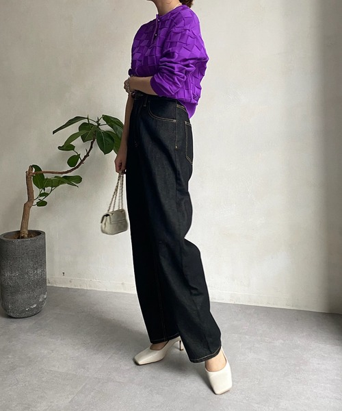 DouDou(ドゥドゥ)の「ブロックチェックカーディガン(カーディガン/ボレロ・レディース・ブラック/スカイブルー/パープル・FREE)」の18枚目の写真