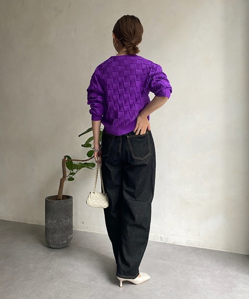 DouDou(ドゥドゥ)の「ブロックチェックカーディガン(カーディガン/ボレロ・レディース・ブラック/スカイブルー/パープル・FREE)」の14枚目の写真