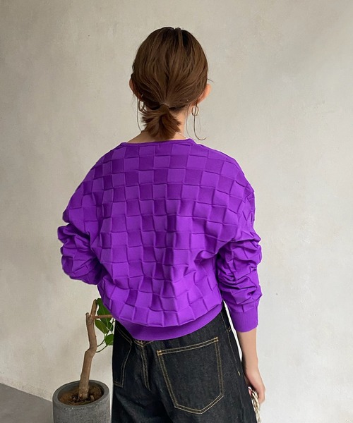 DouDou(ドゥドゥ)の「ブロックチェックカーディガン(カーディガン/ボレロ・レディース・ブラック/スカイブルー/パープル・FREE)」の10枚目の写真