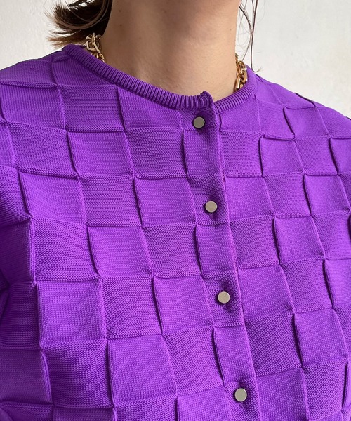 DouDou(ドゥドゥ)の「ブロックチェックカーディガン(カーディガン/ボレロ・レディース・ブラック/スカイブルー/パープル・FREE)」の7枚目の写真