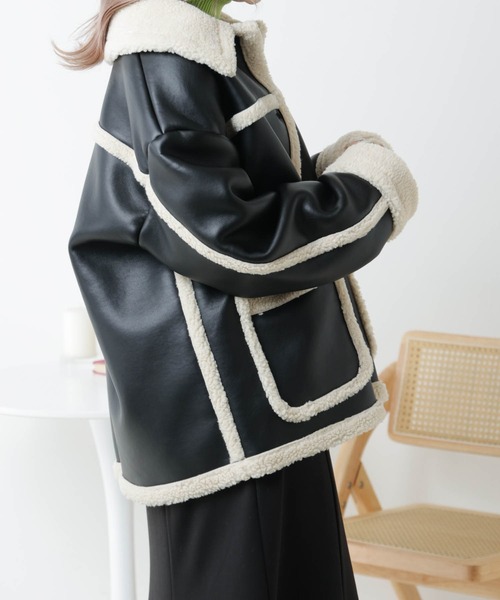 WEGO（ウィゴー）の「WEGO/ボア切替ランチコート（ムートンコート・レディース・ブラウン/ブラック/ブラック系その他・FREE）」の20枚目の写真